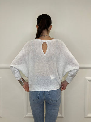 Maglia Lurex Scollo Goccia 645 Bianco