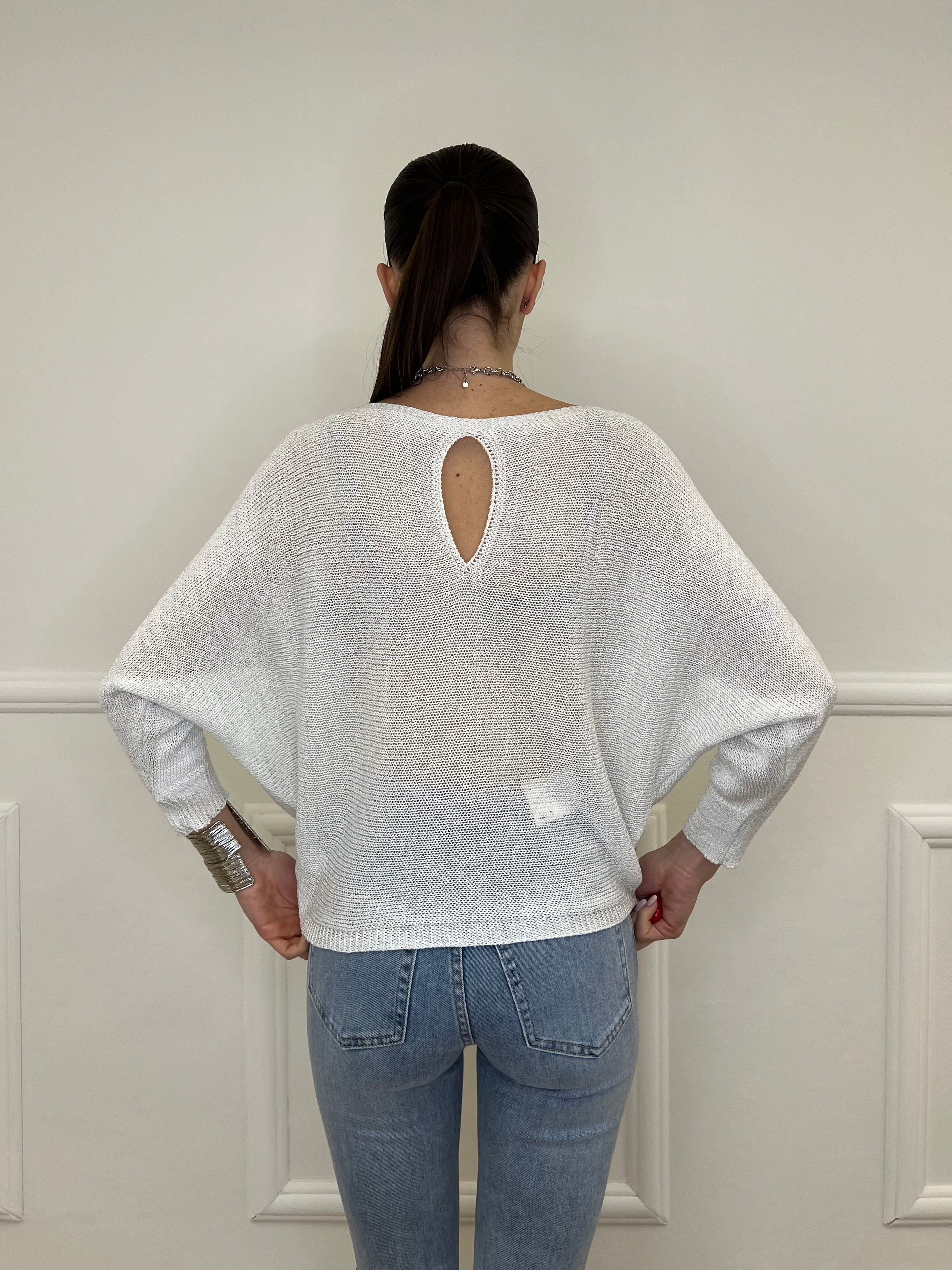 Maglia Lurex Scollo Goccia 645 Bianco