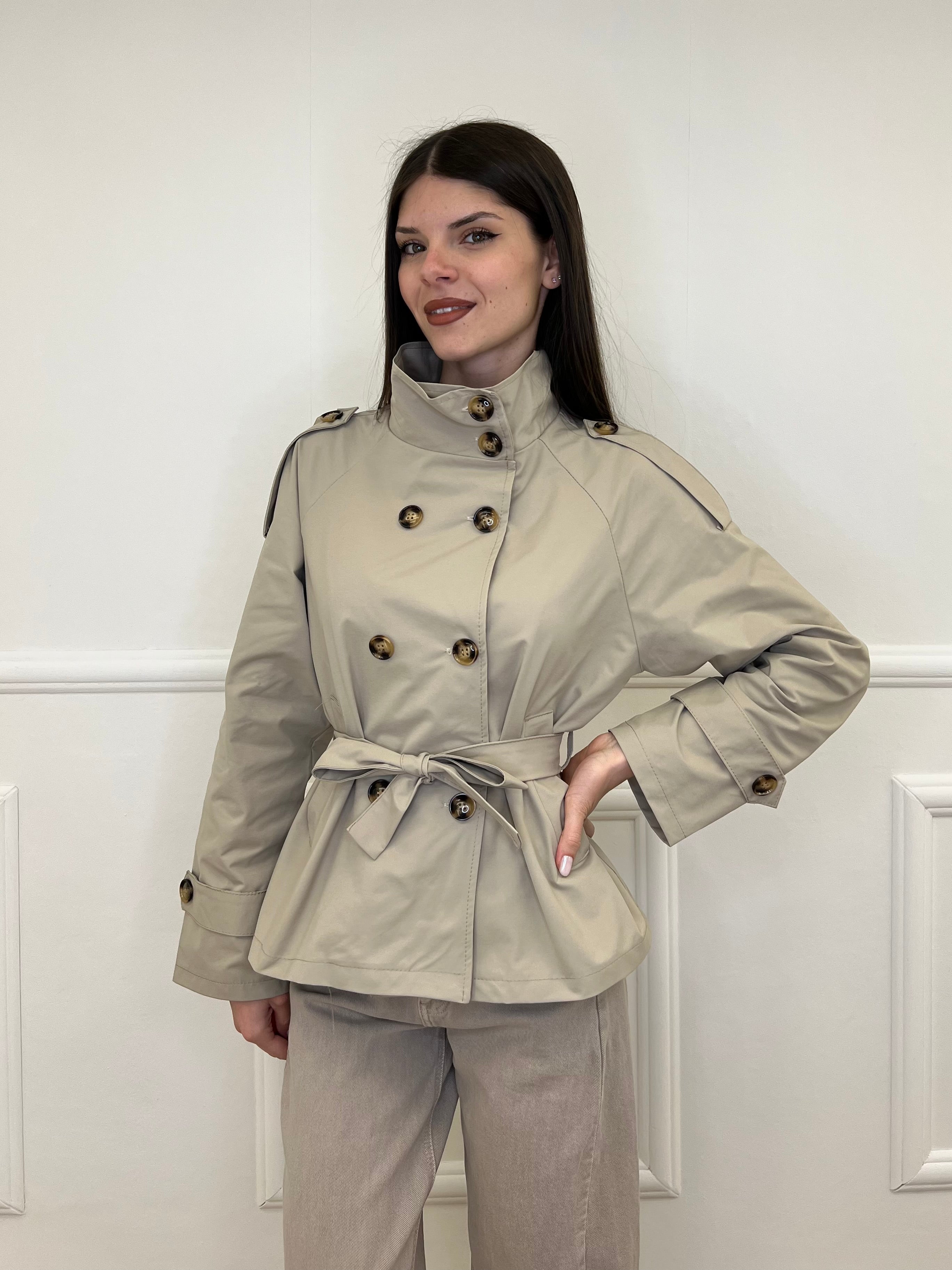 Trench Corto Colletto e Cintura 5571 Khaki