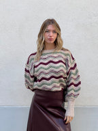 Maglia Ondina Maniche Palloncino 50331 Burgundy e Verde