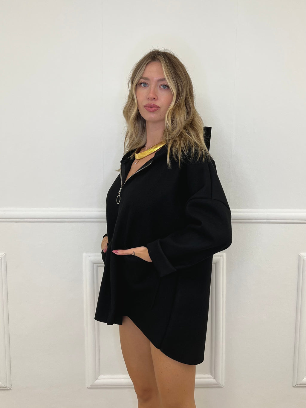 Maxi Giacca in Panno con Zip 5075 Nero