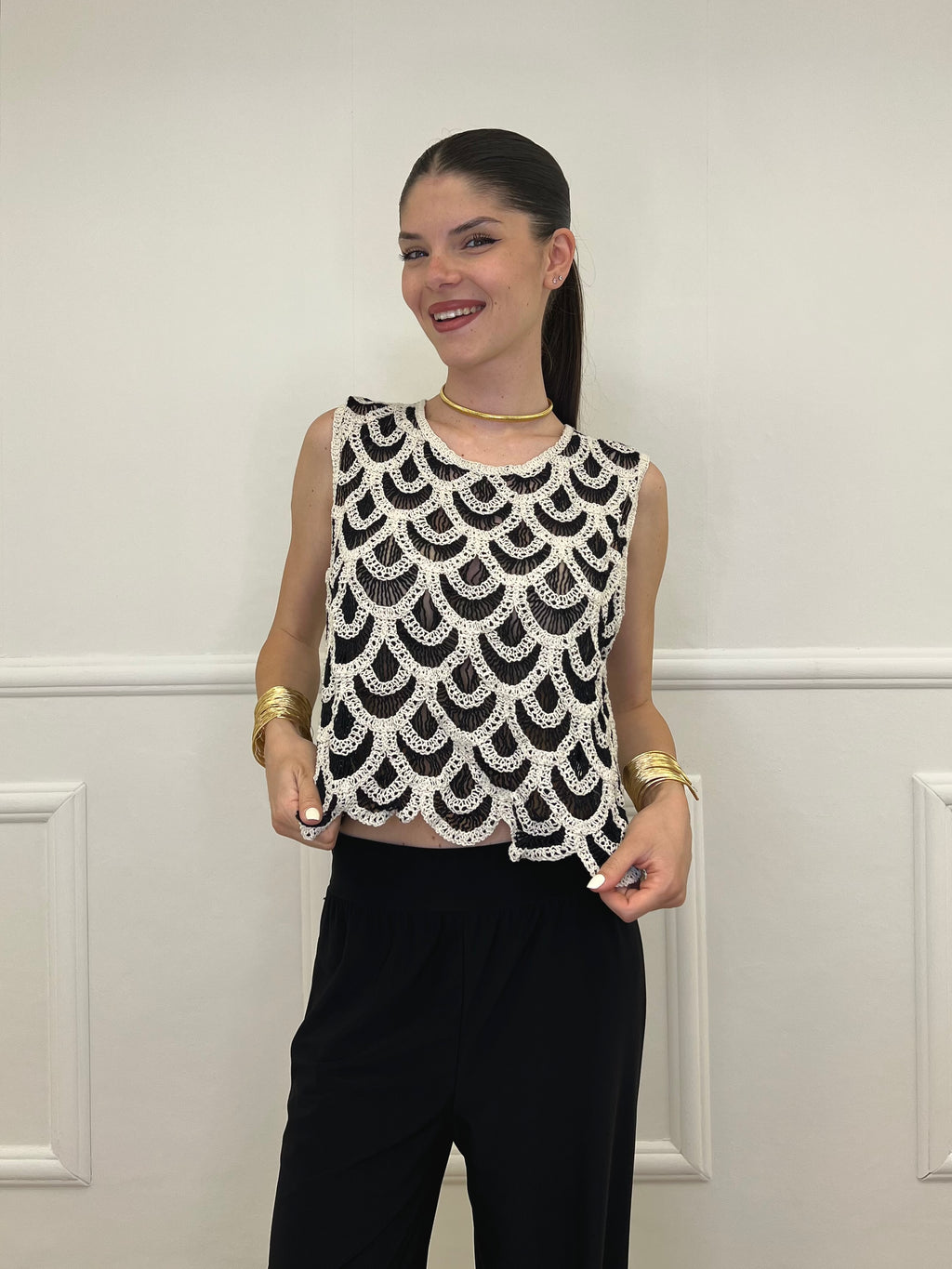 Gilet Crochet Bicolore 38023 Nero
