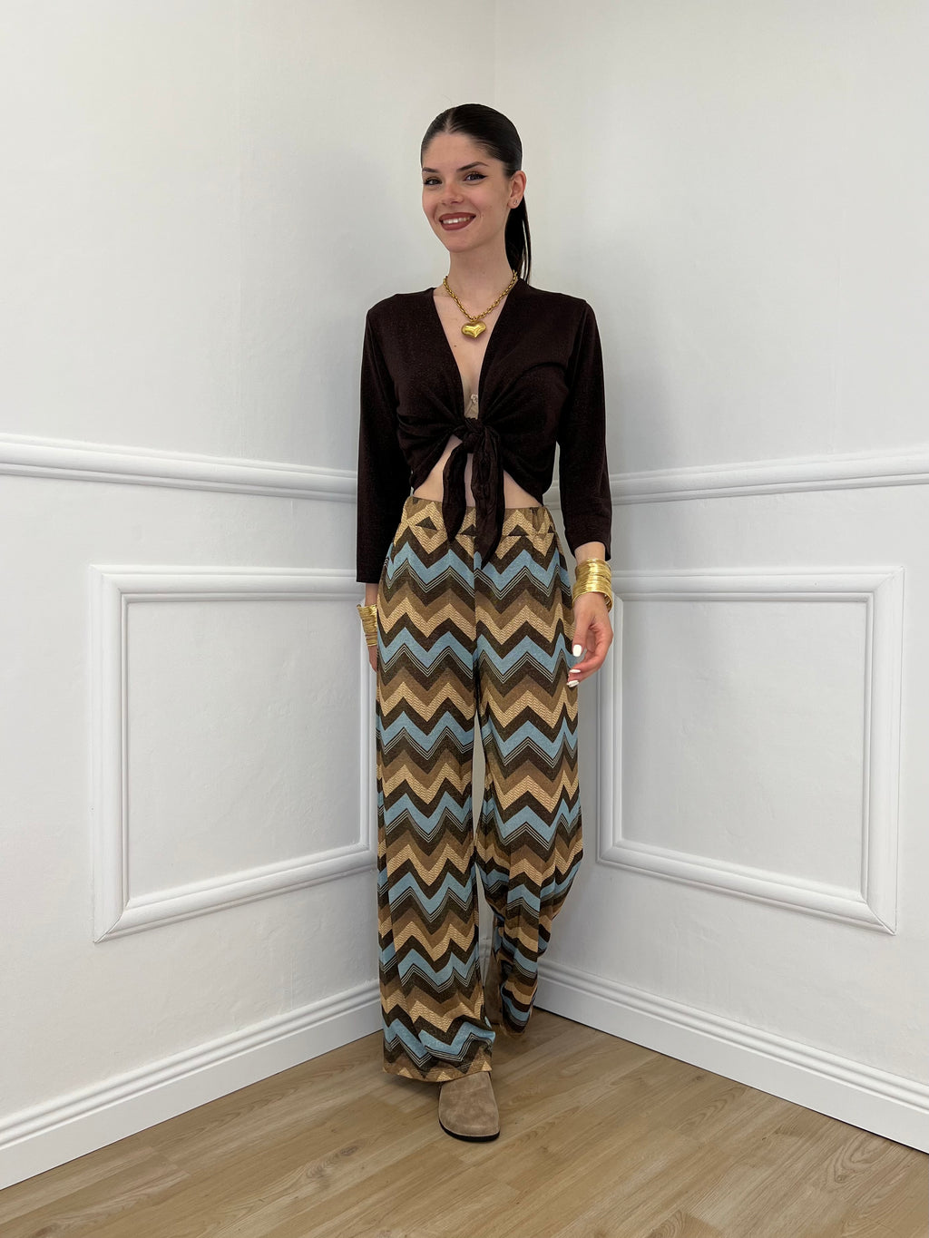 Pantalone Lurex Chevron 1795 Cielo