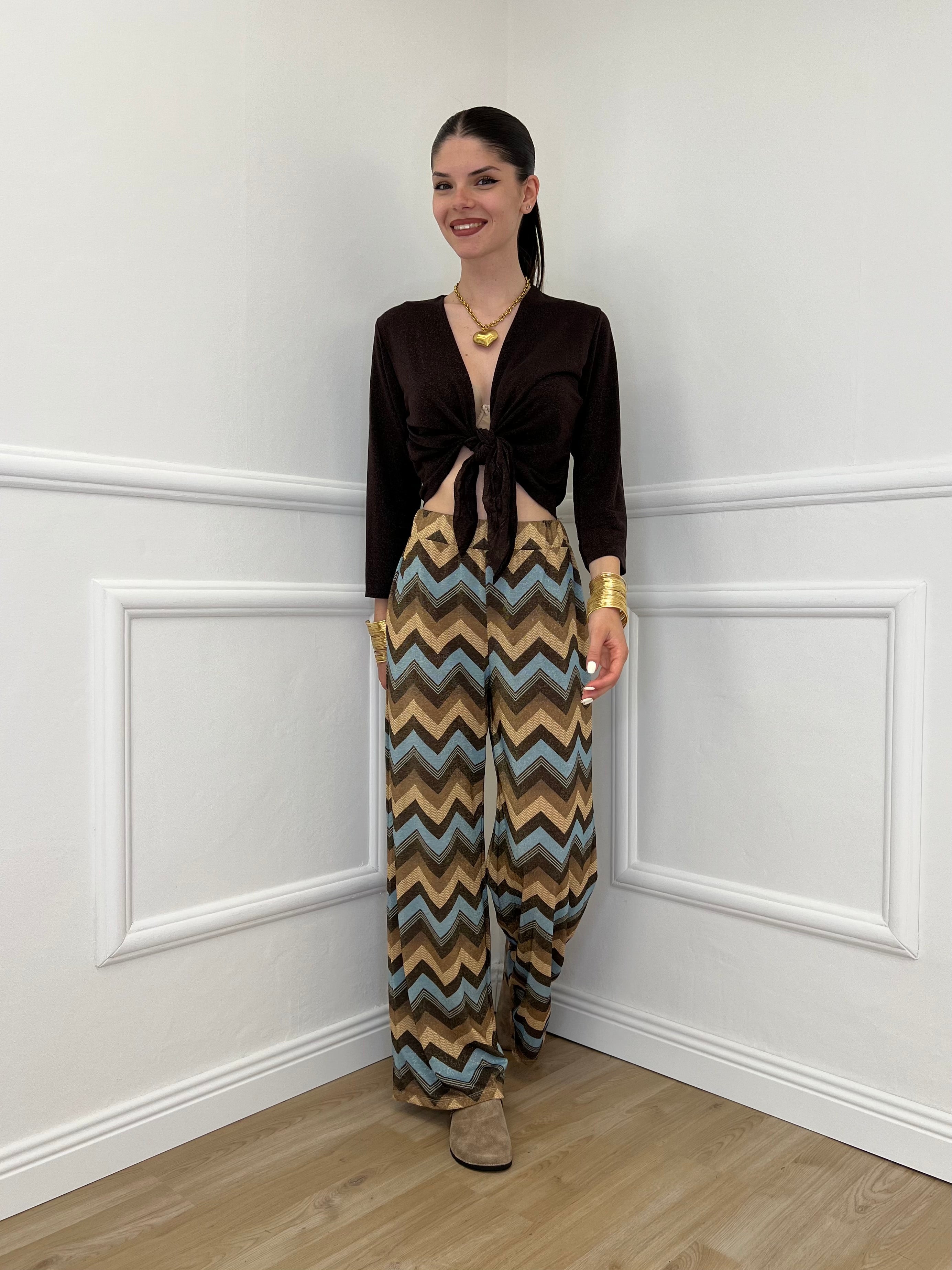 Pantalone Lurex Chevron 1795 Cielo