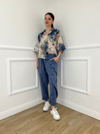 Camicia Tencel Crop Fiori 4099 Blu