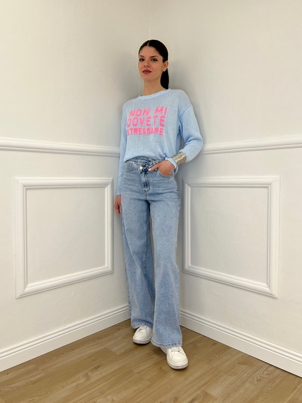 Maglia "Non Mi Dovete Stressare" 3695 Azzurro