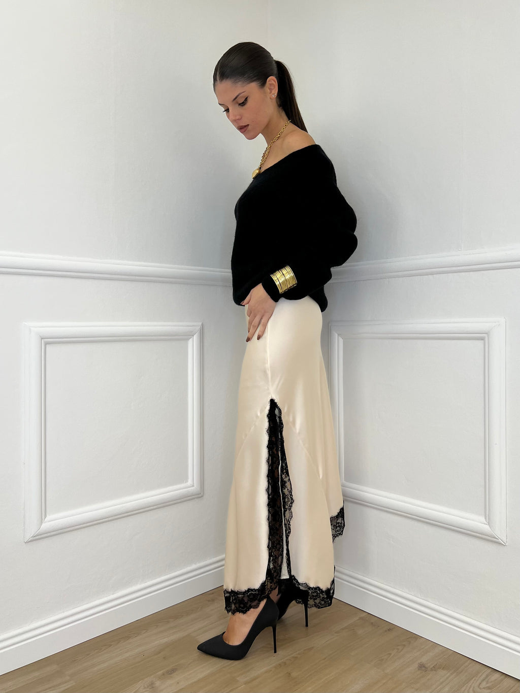 Gonna Asimmetrica Pizzo 2722 Panna