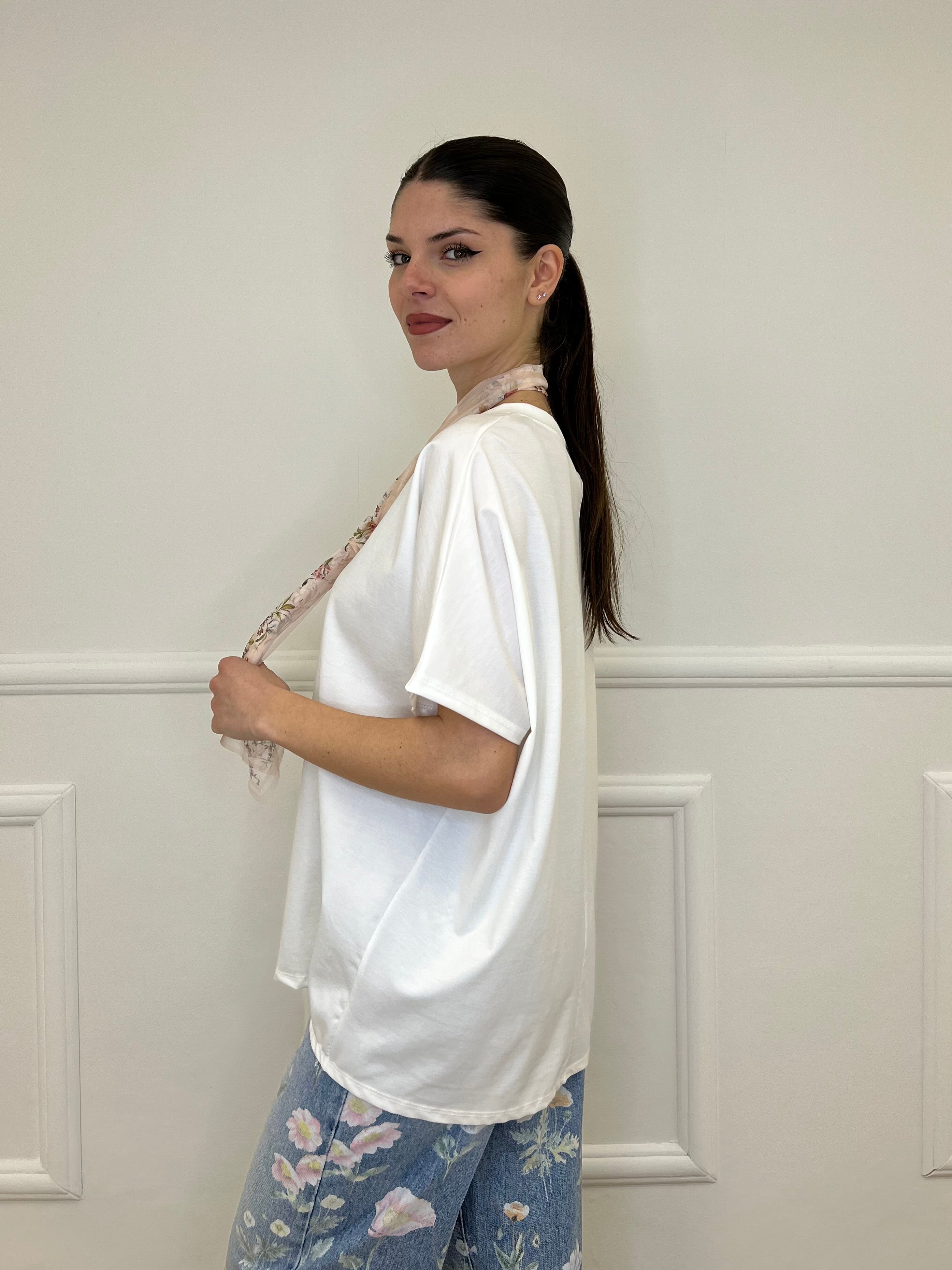T-shirt Maxi Con Foulard 35080 Bianco