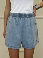 Completo Shorts Denim Con Strass 3048 Azzurro
