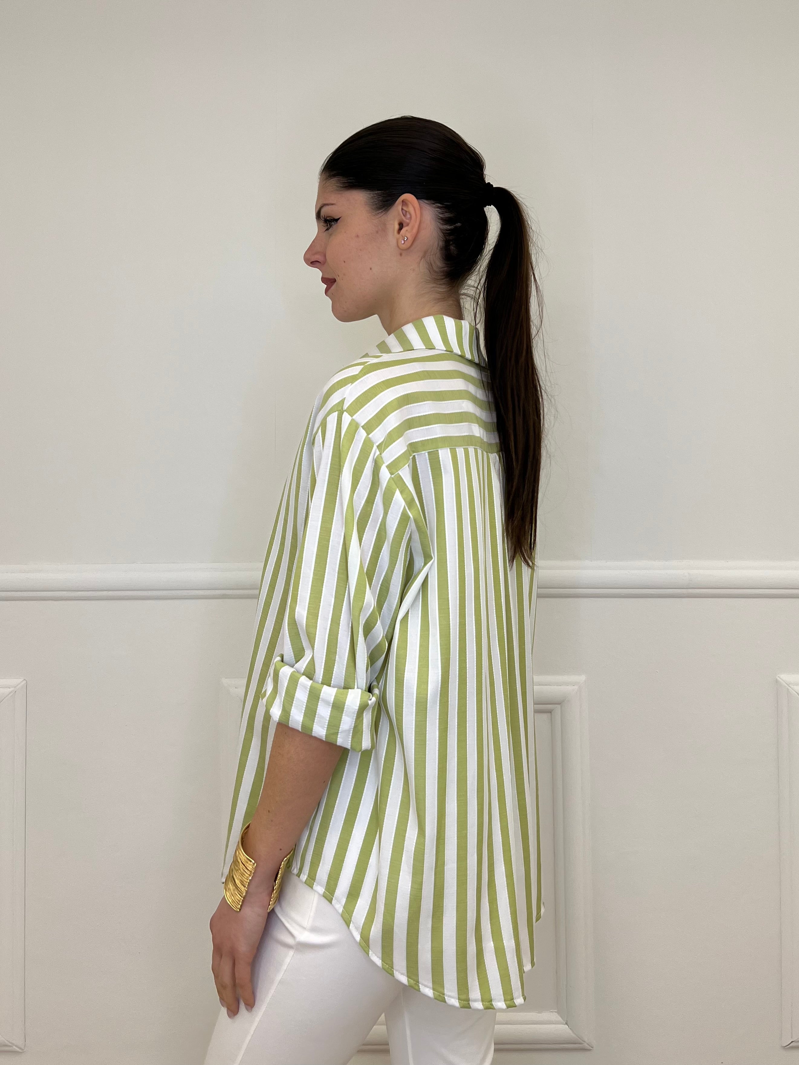 Camicia In Cotone a Righe 82062 Verde