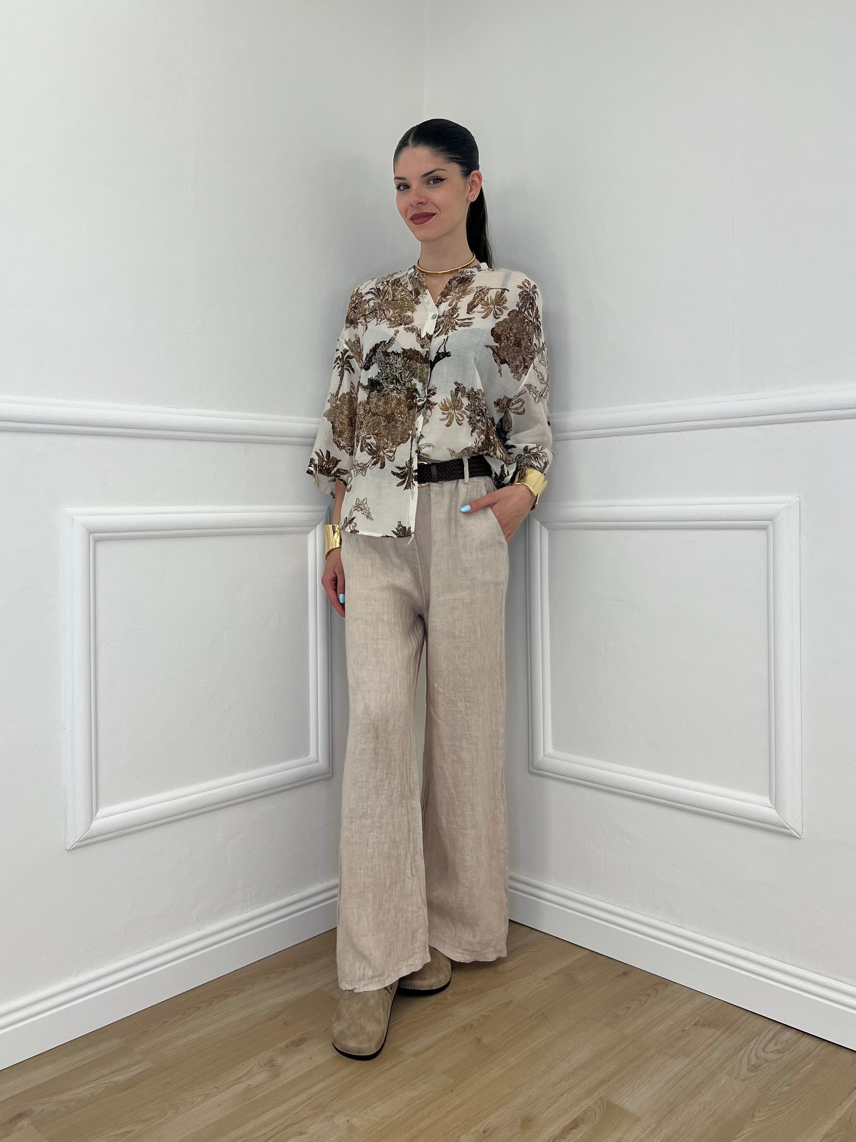 Camicia Jungle Cotone e Seta 93-242 Ecru