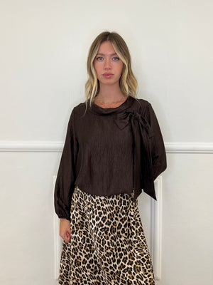 Blusa Chiffon Fiocco e Colletto 8526 Marrone