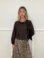 Blusa Chiffon Fiocco e Colletto 8526 Marrone