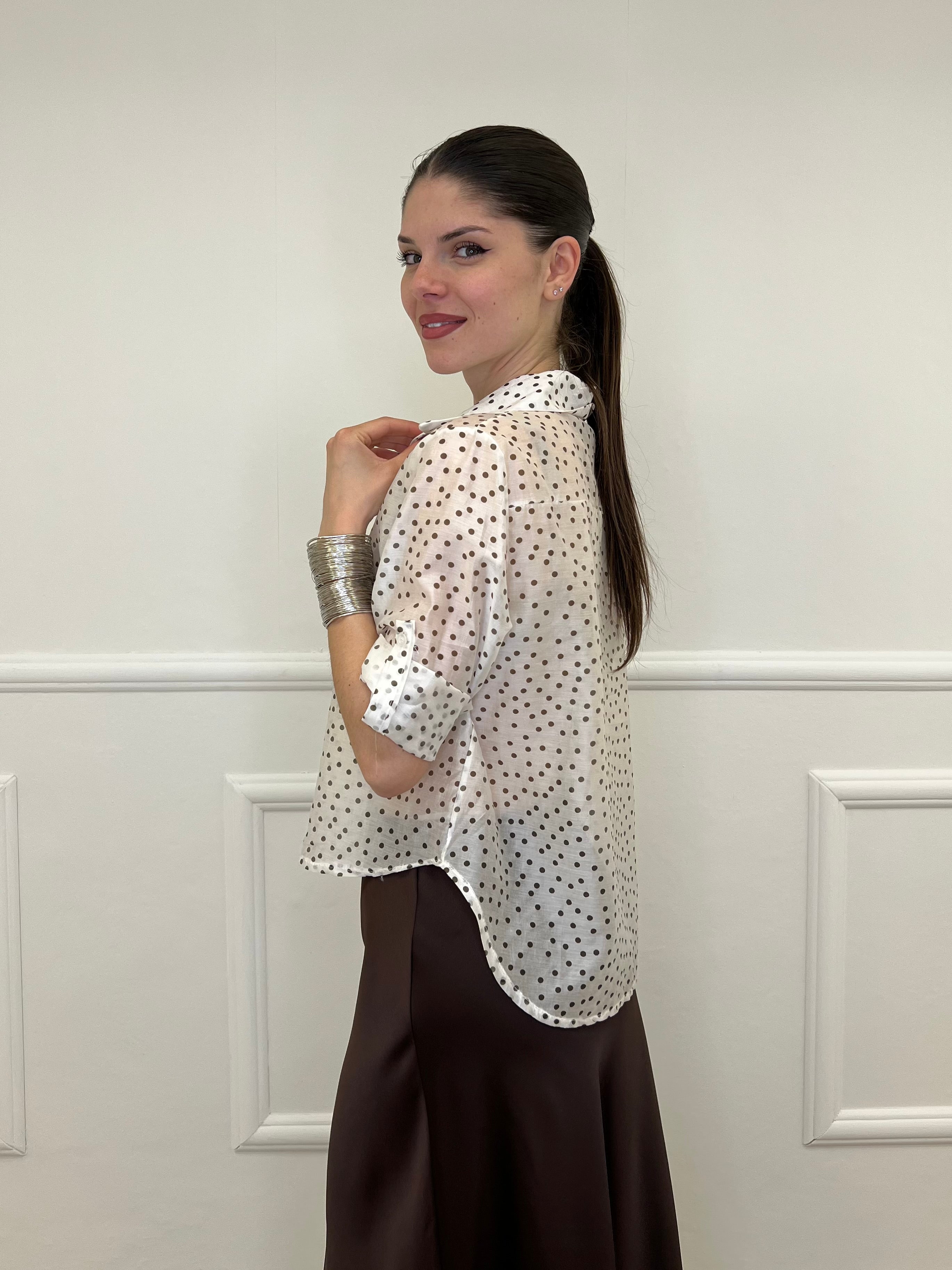 Camicia Tencel Pois 26031 Bianco