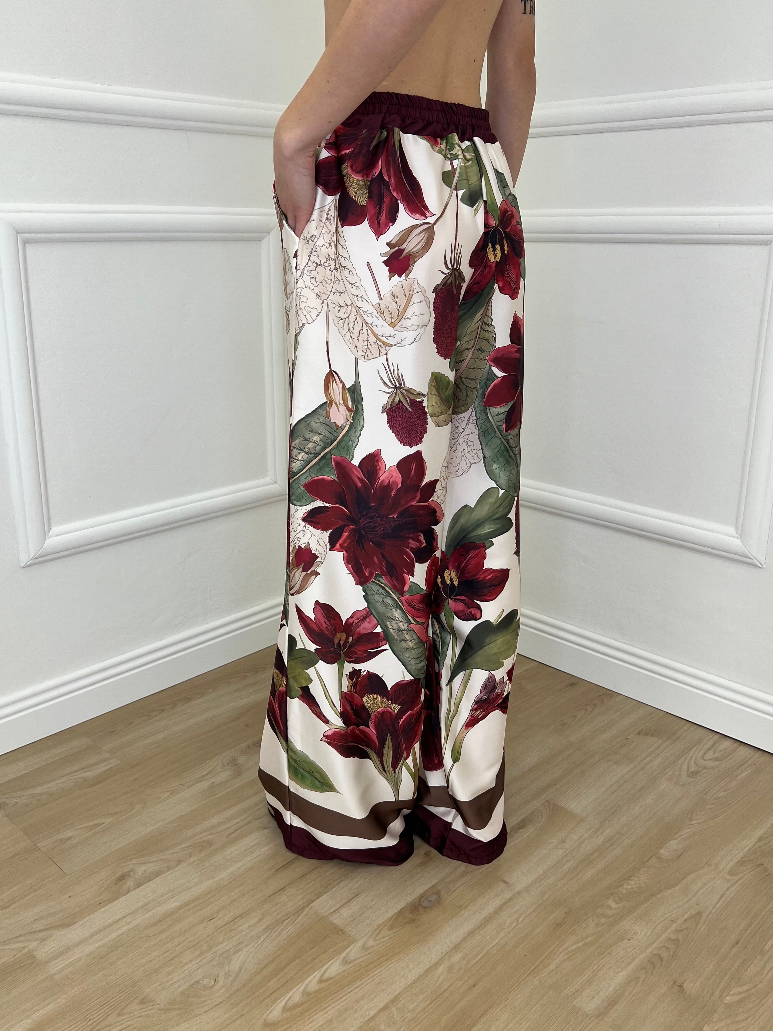 Completo Satin Pantalone Fantasia 17397 Burgundy