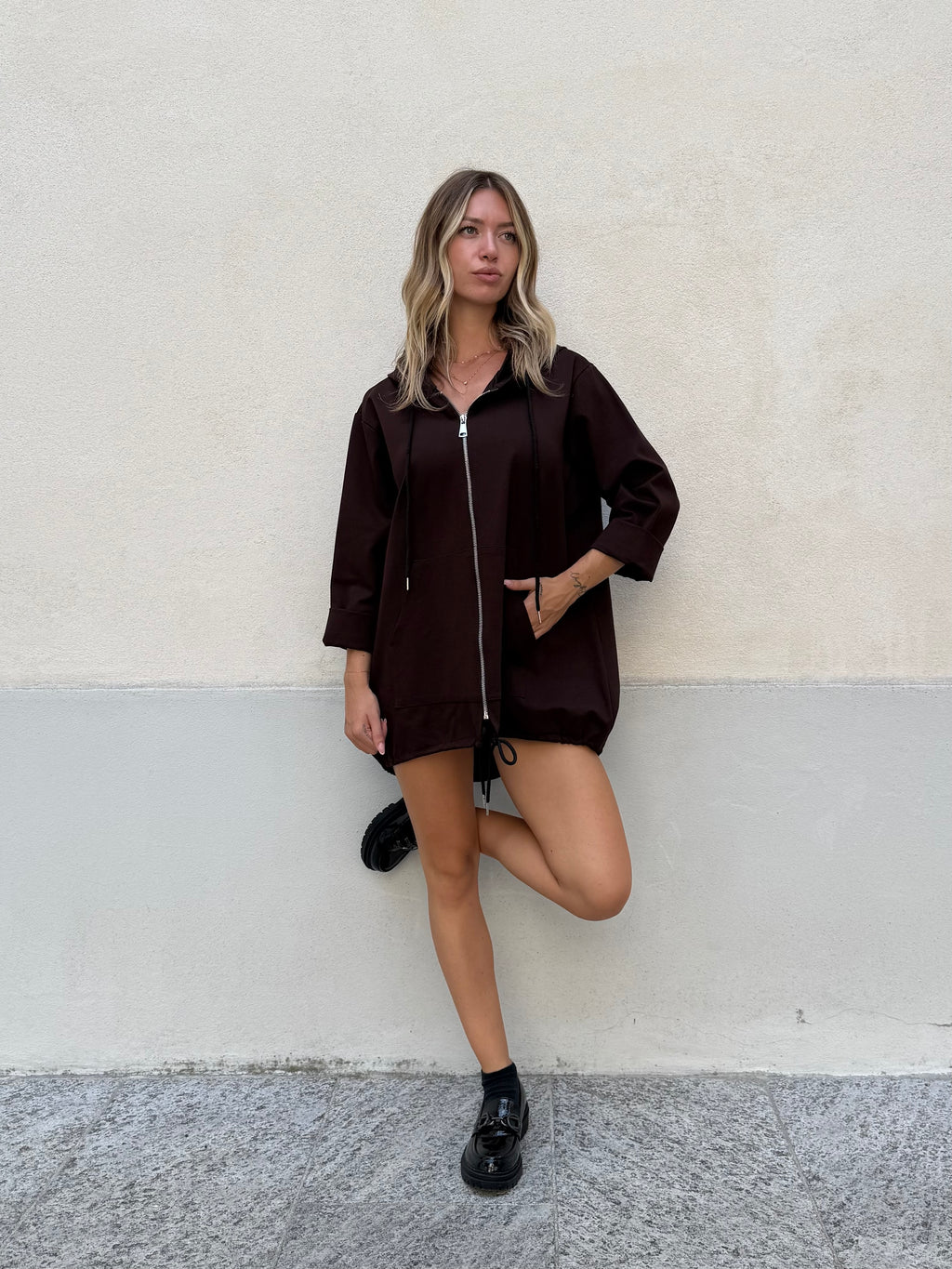 Maxi Felpa con Cappuccio 41857 Marrone