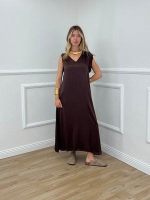 Vestito In Raso di Viscosa A00850 Marrone