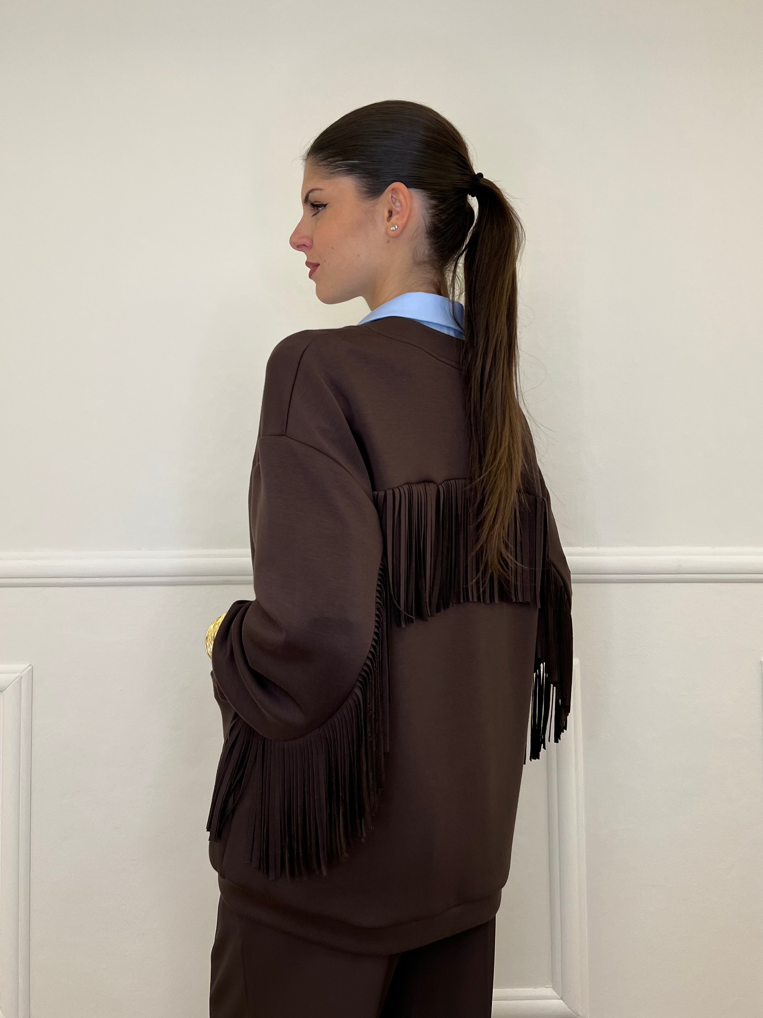 Cardigan Felpa Frange Lumina LD3424 Moro