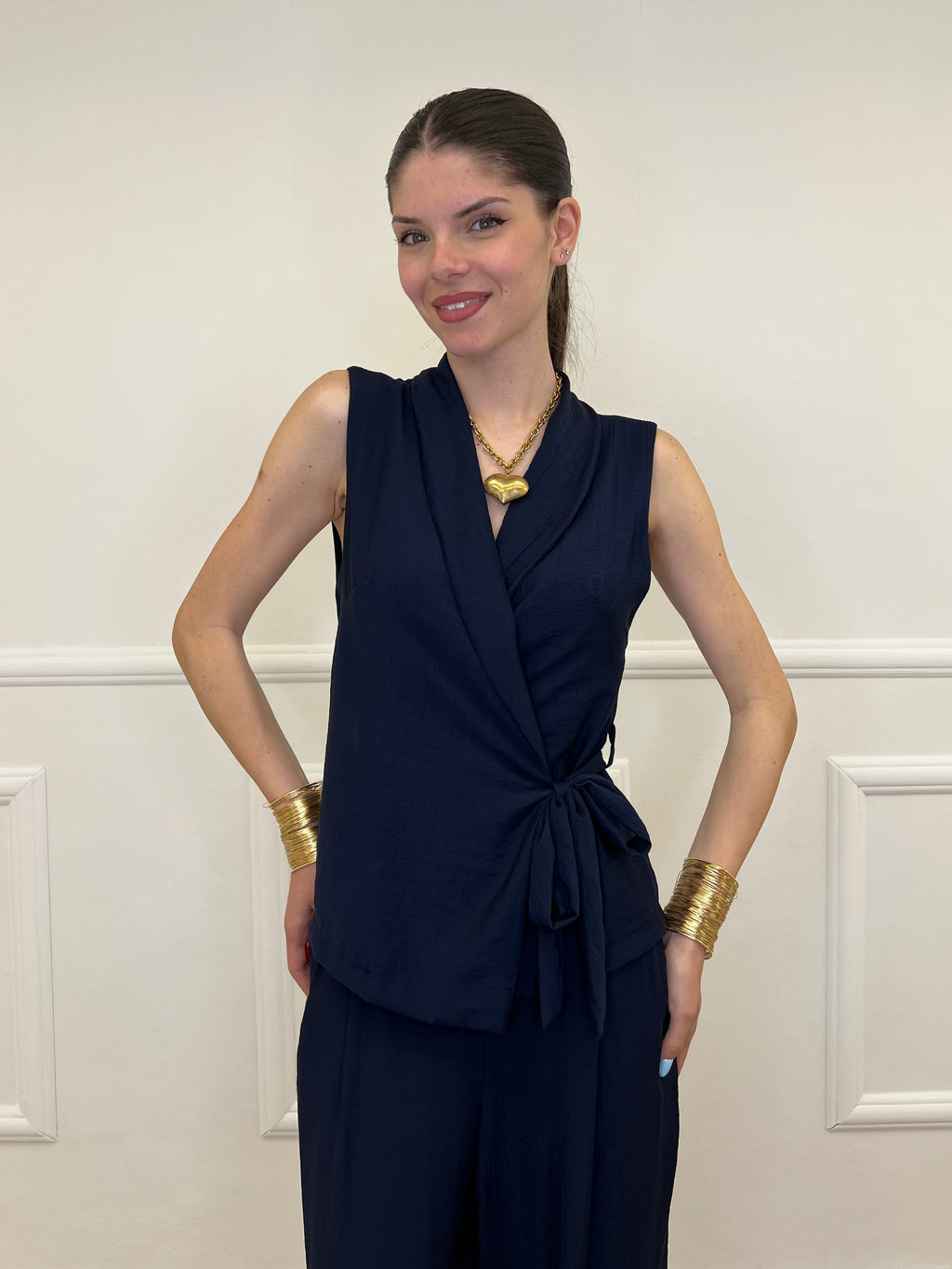 Completo Gilet Fiocco Crêpe 2852 Blu