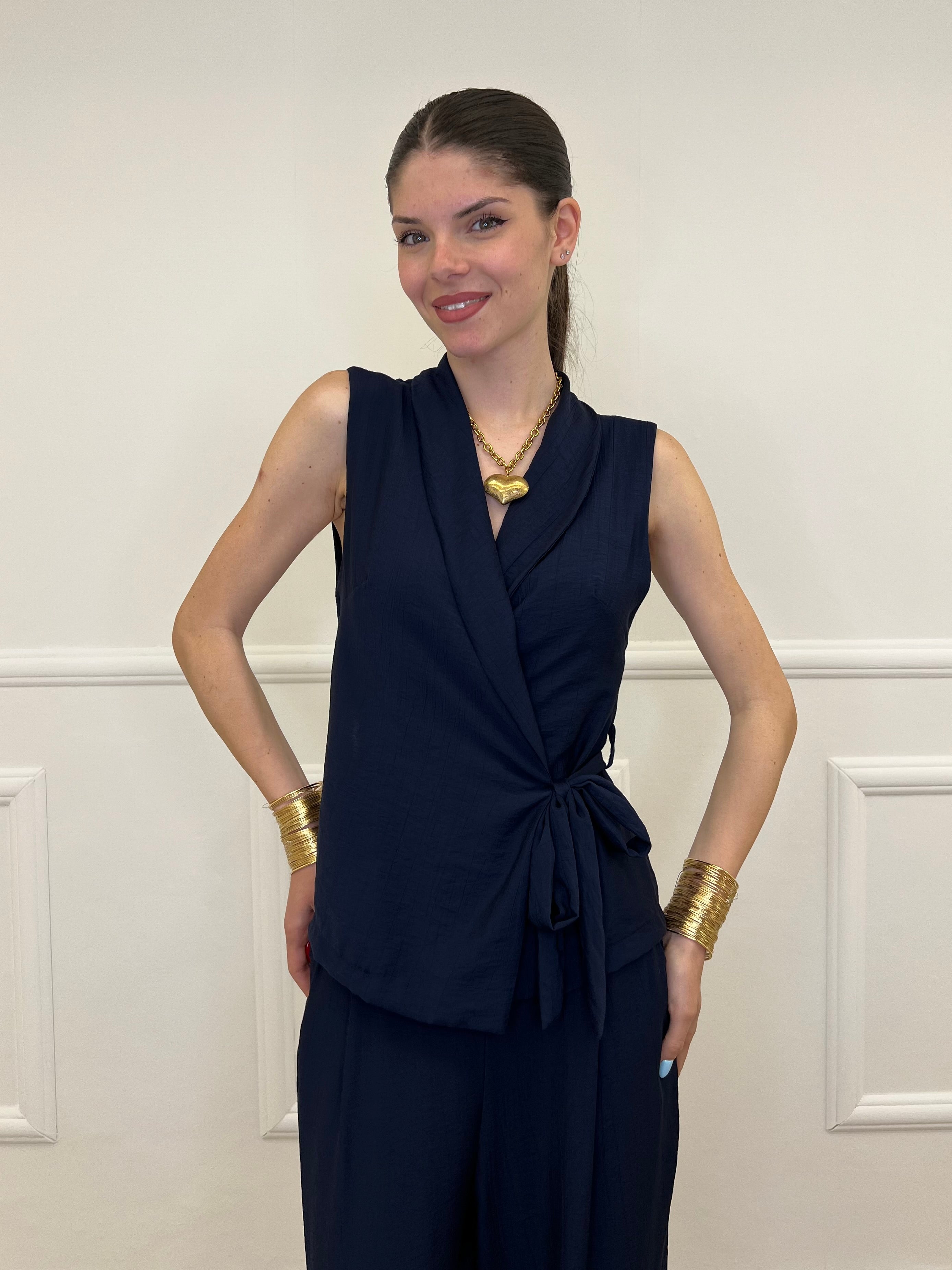 Completo Gilet Fiocco Crêpe 2852 Blu