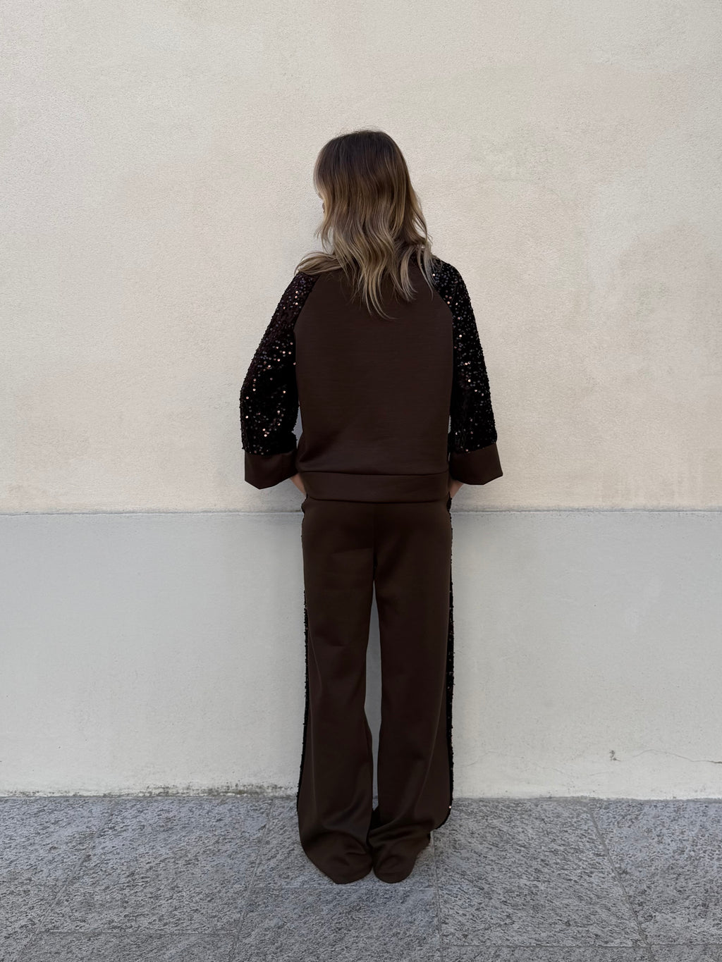 Tuta Inserti Paillettes L3110 Marrone