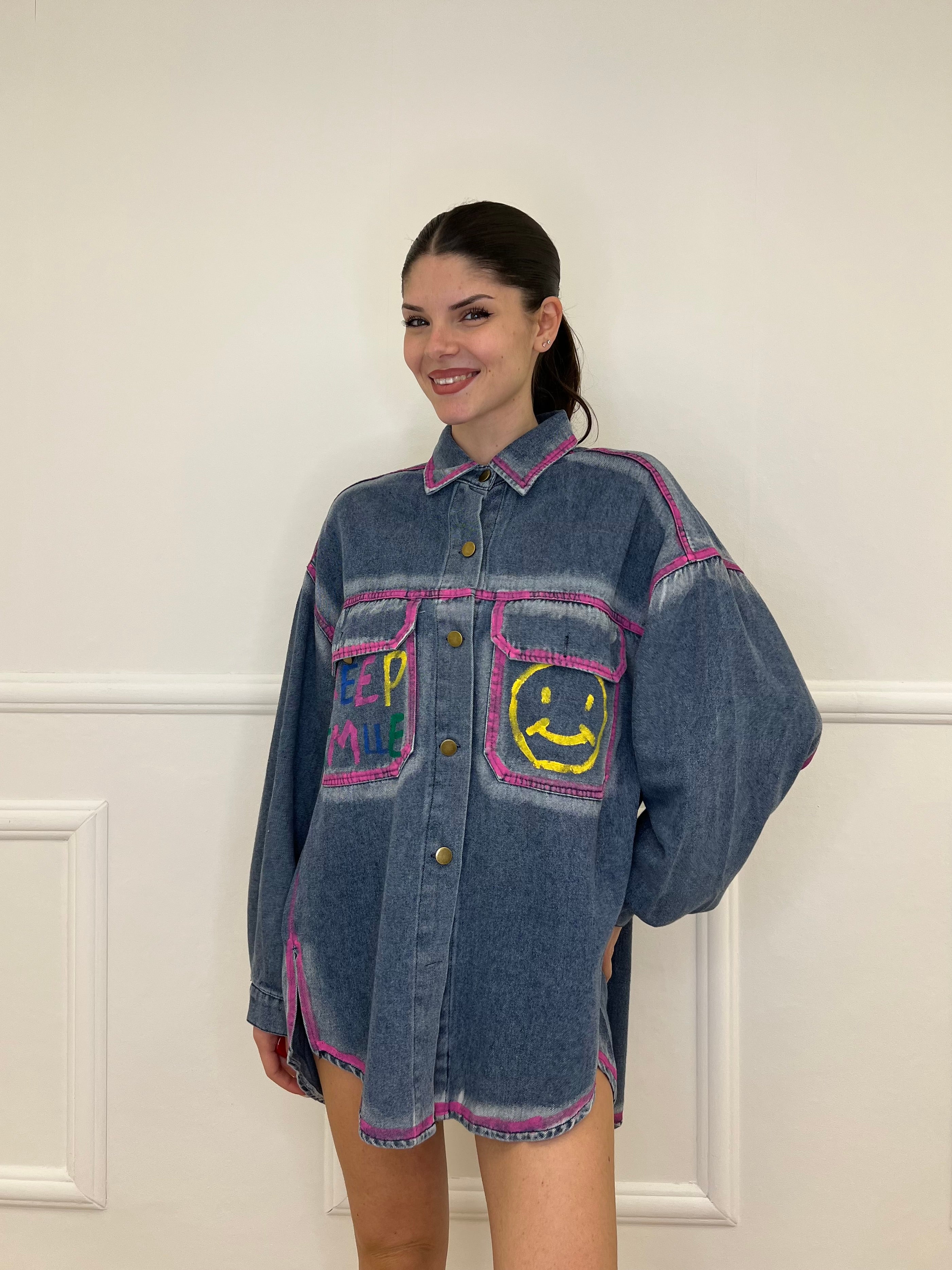 Giacca Camicia in Denim Graffiti K852