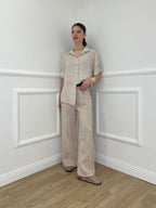 Pantalone Lino Cintura 22525 Beige