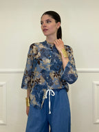 Camicia Fiori Cotone e Seta 93-242 Avio