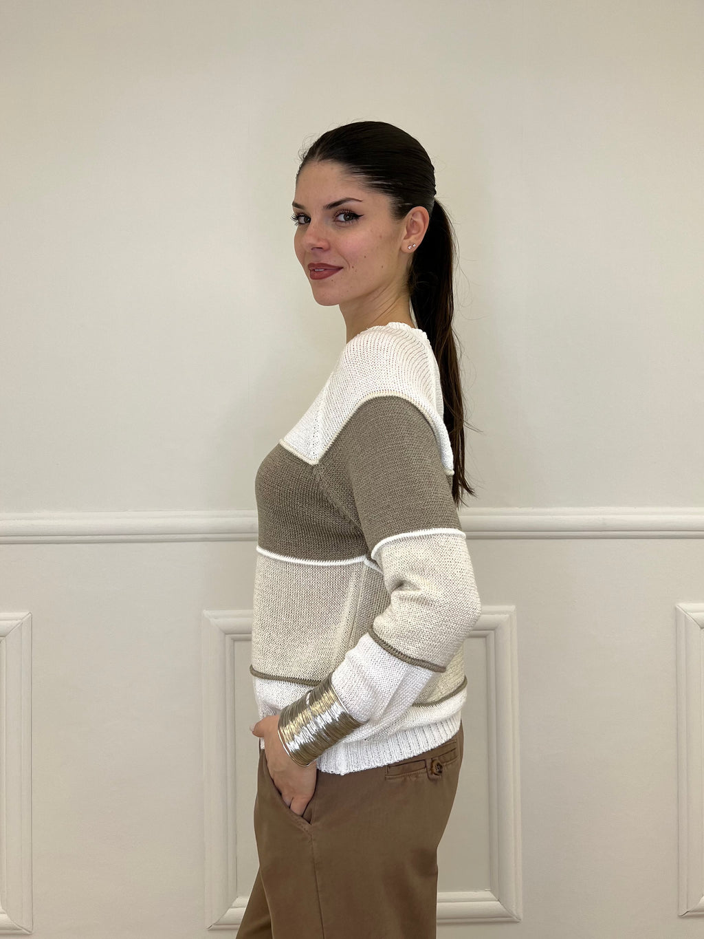 Maglia a Righe Profili 25031 Taupe