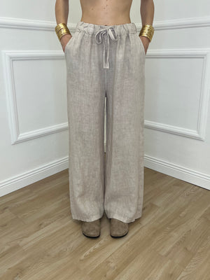 Pantalone Lino Coulisse 23216 Beige