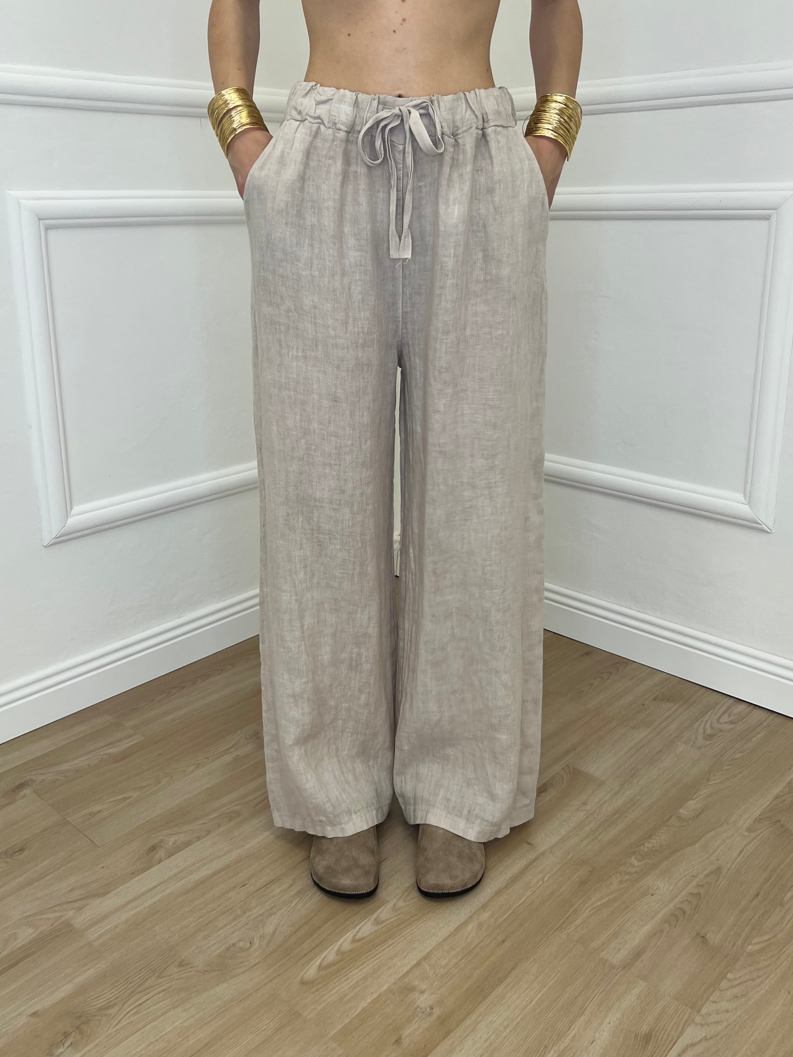 Pantalone Lino Coulisse 23216 Beige