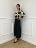 Maglia Macramè Crop Bicolor 48015 Nero