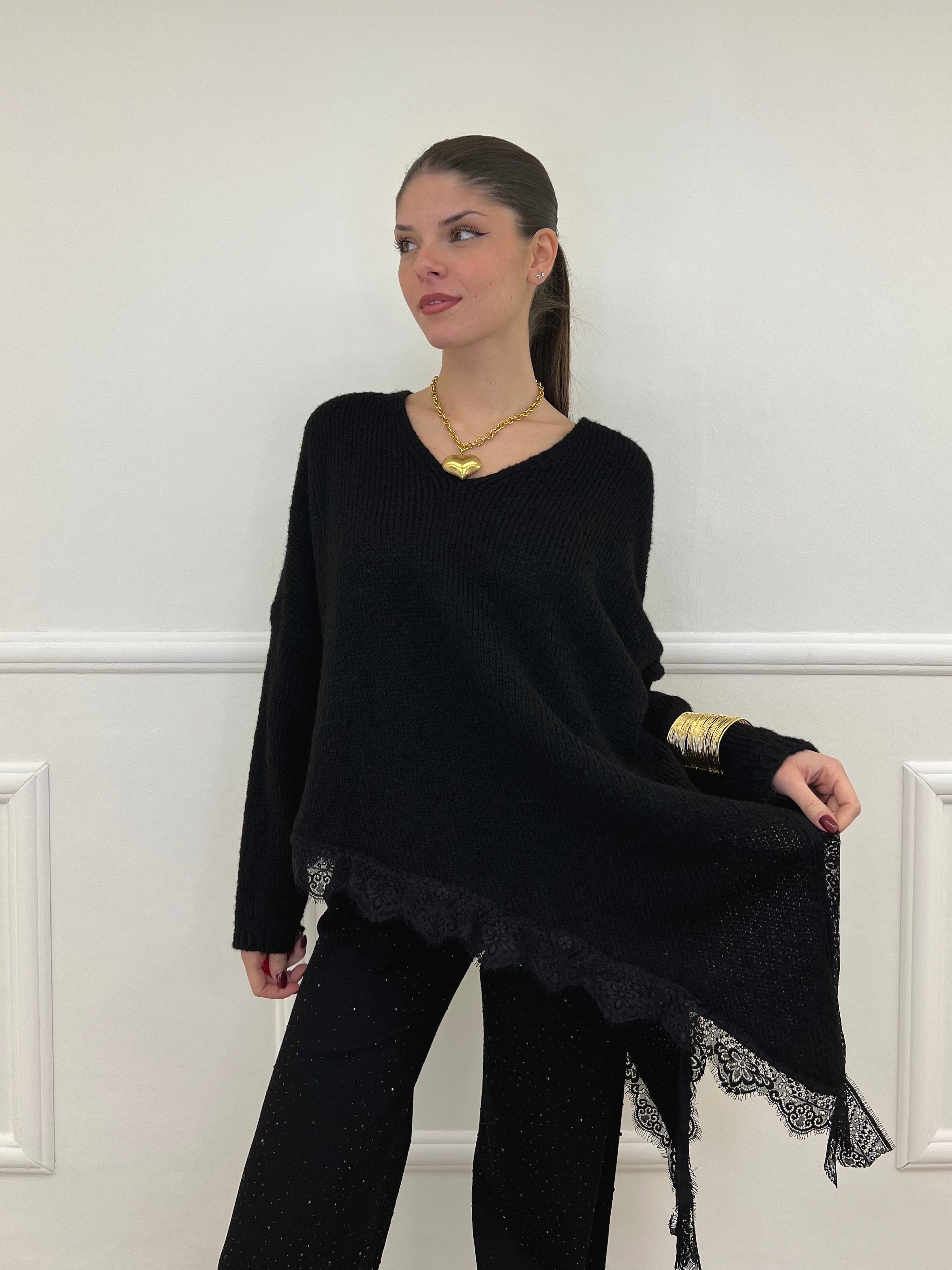 Maglia Asimmetrica Pizzo 25743 Nero