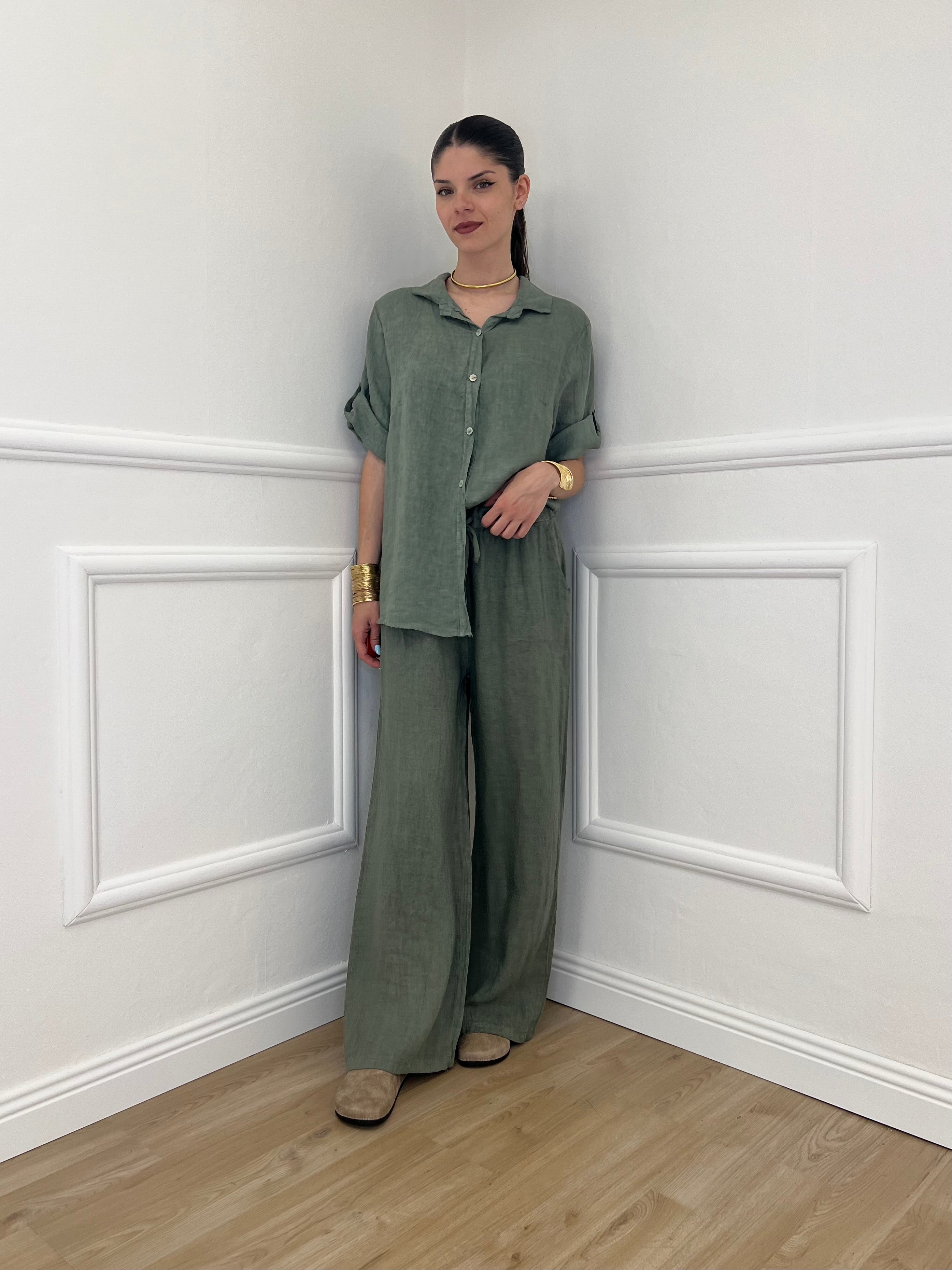 Pantalone Lino Coulisse 23216 Verde