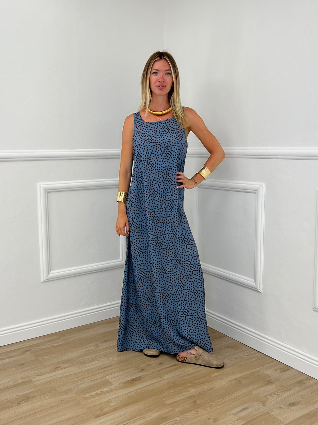 Vestito Viscosa Pois 765 Moro e Azzurro