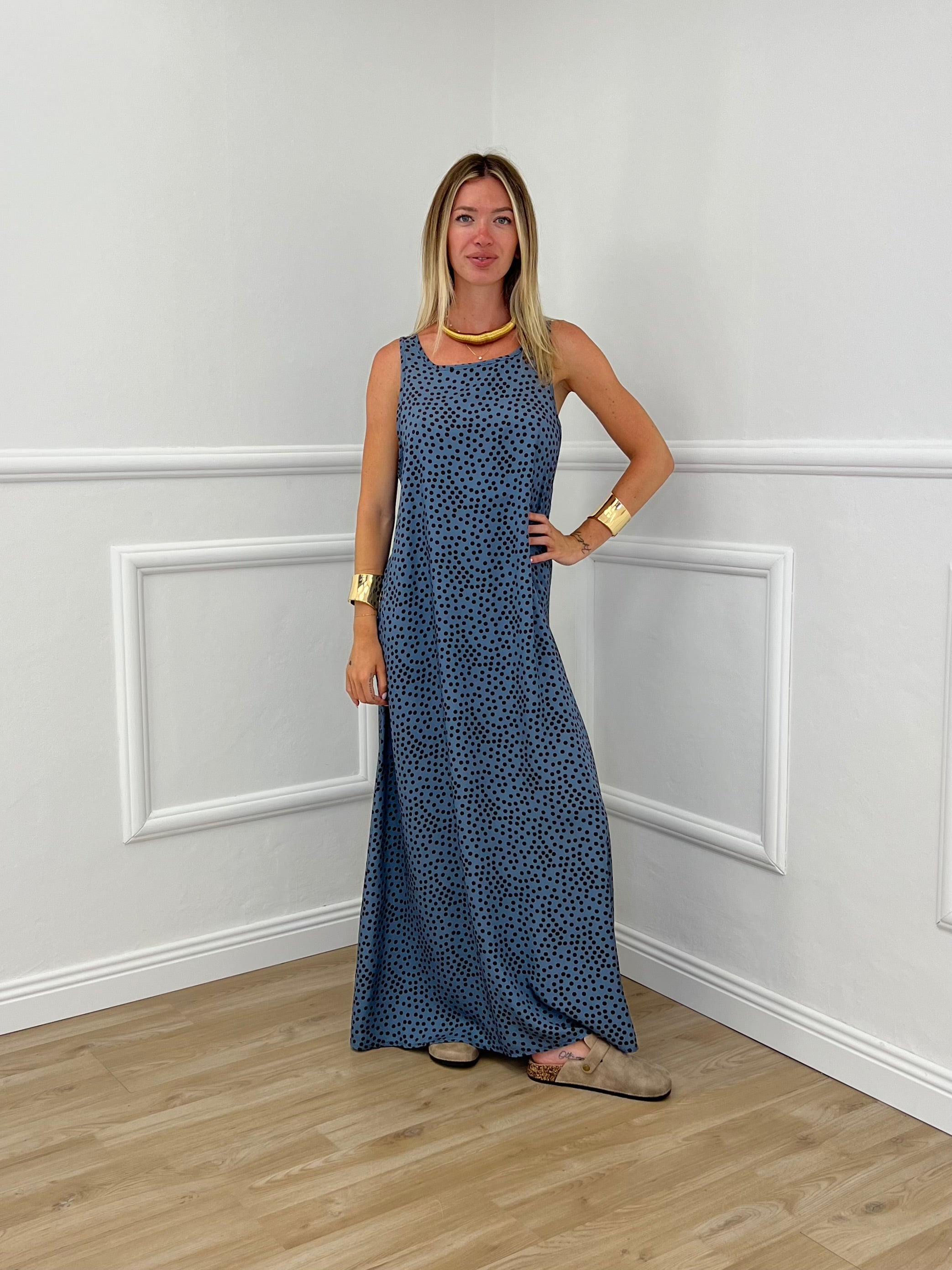 Vestito Viscosa Pois 765 Moro e Azzurro