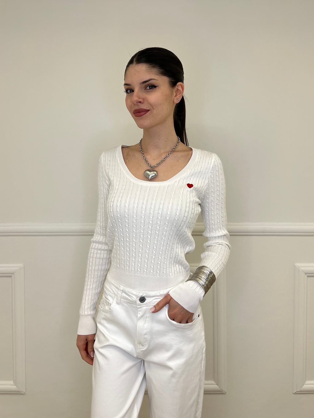 Maglia Trecce Cuore 1697 Bianco