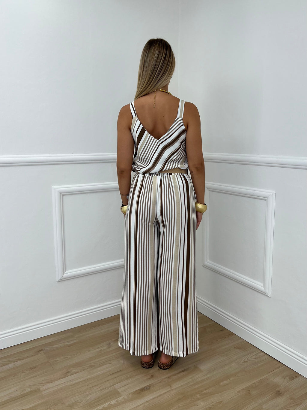 Pantalone Viscosa a Righe 1609 Camel
