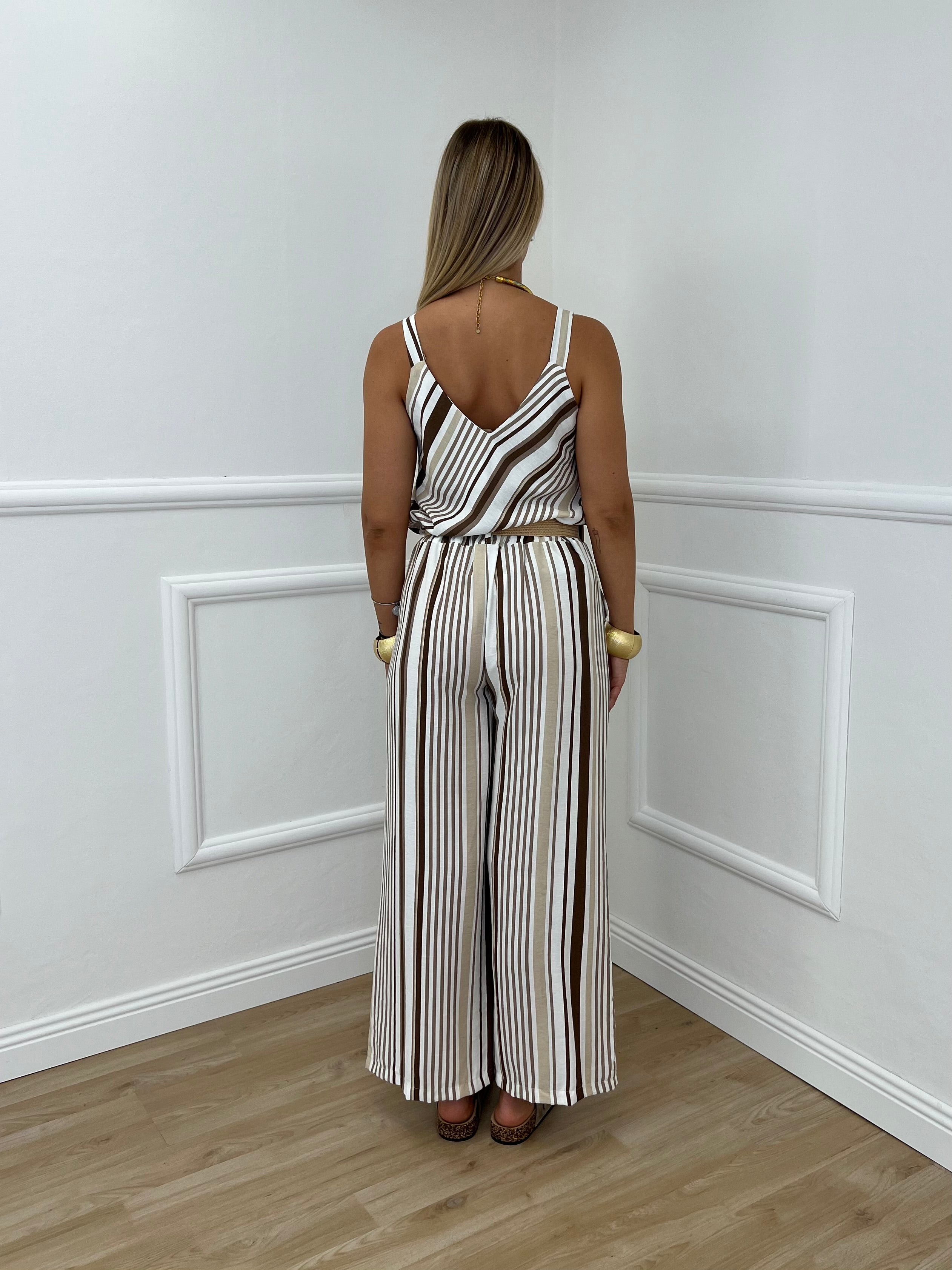 Pantalone Viscosa a Righe 1609 Camel