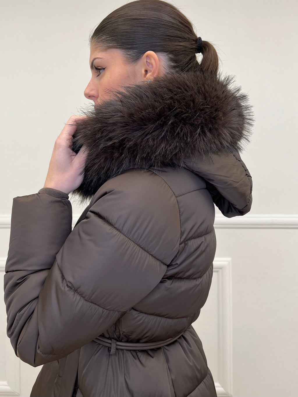 Piumino Lungo Pelliccia 0631 Moro