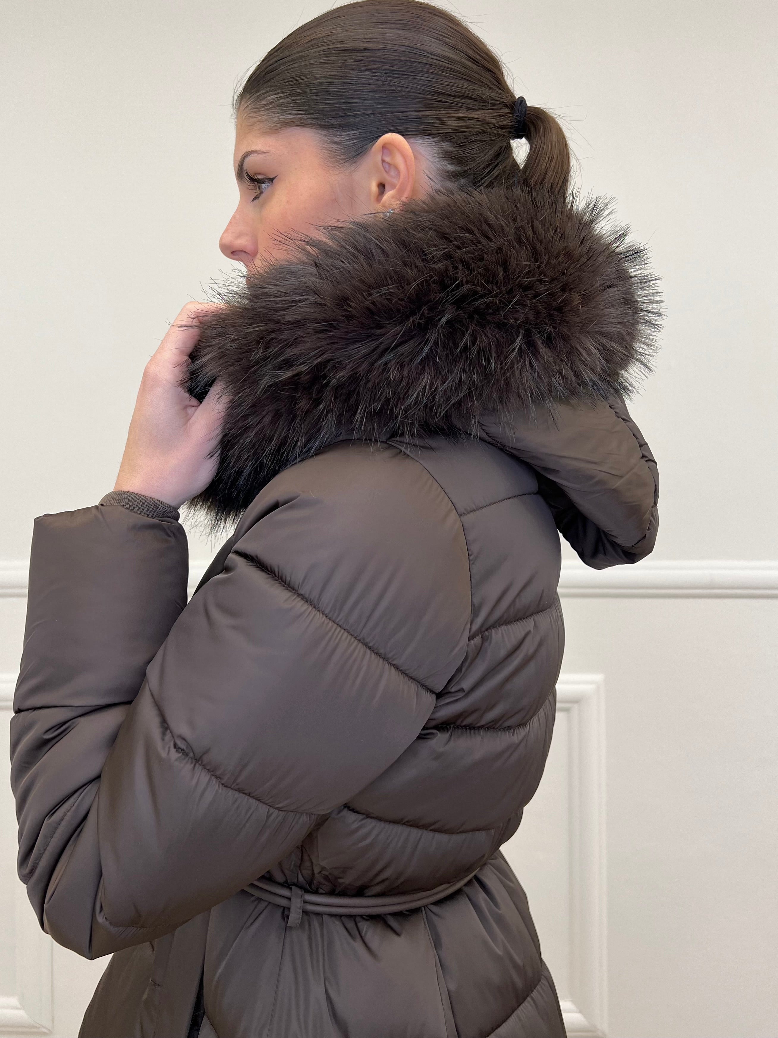 Piumino Lungo Pelliccia 0631 Moro