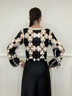 Maglia Macramè Crop Bicolor 48015 Nero
