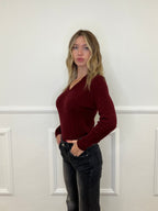 Maglia Trecce Scollo a V 1237 Bordeaux