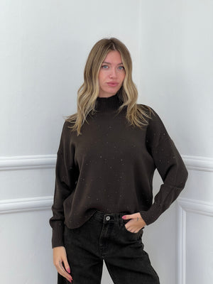 Maglia Vulcano Over Paillettes 7366 Marrone