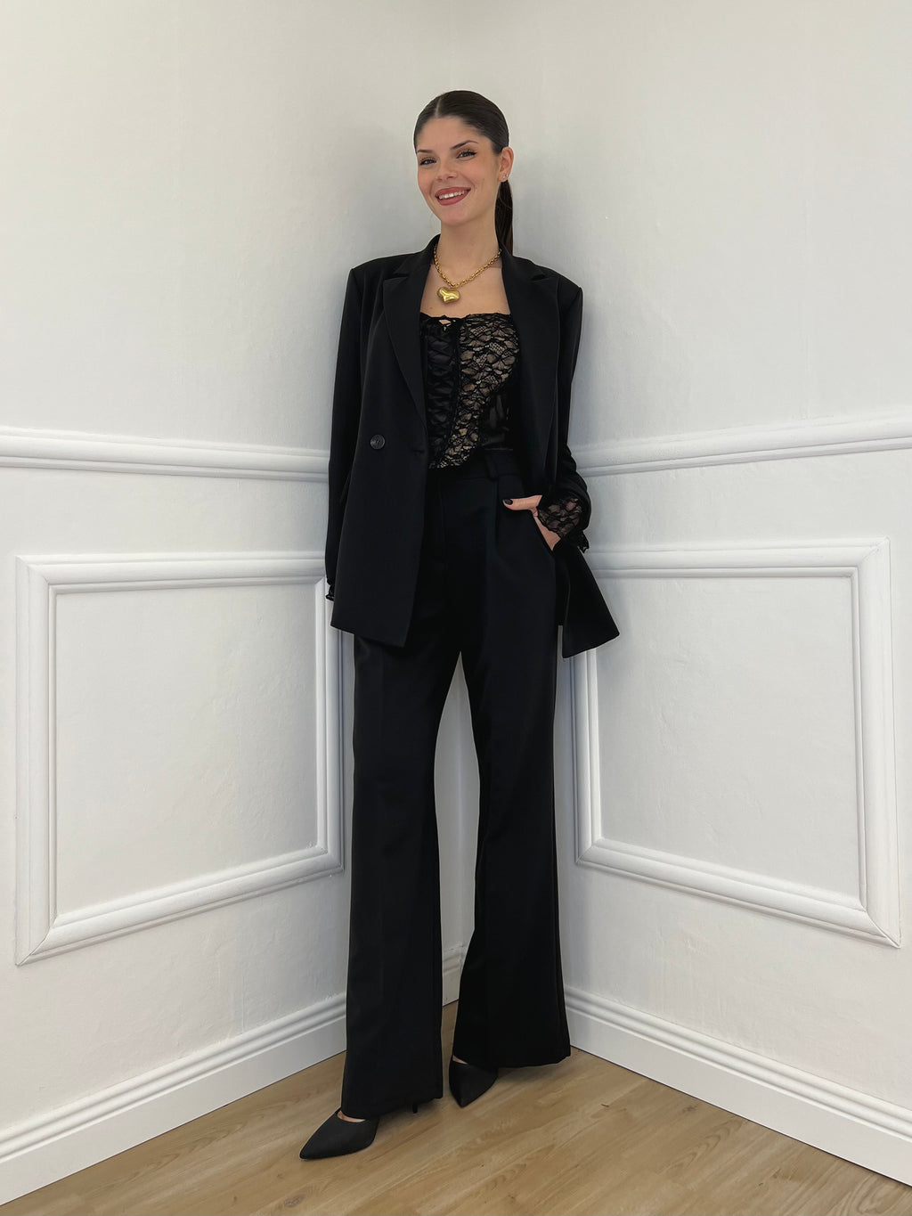 Top Bustier in Pizzo 7358 Nero