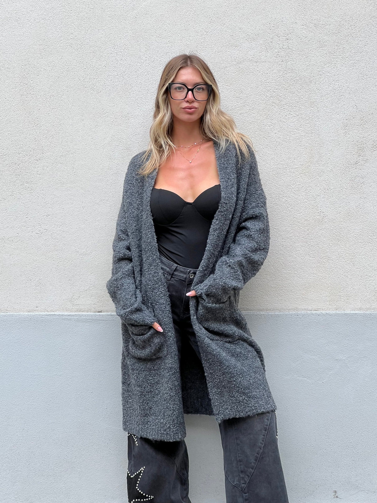 Cardigan Lana e Viscosa Bouclé 125 Grigio