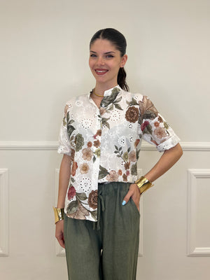 Camicia Fiori Inserti Sangallo 2340 Verde