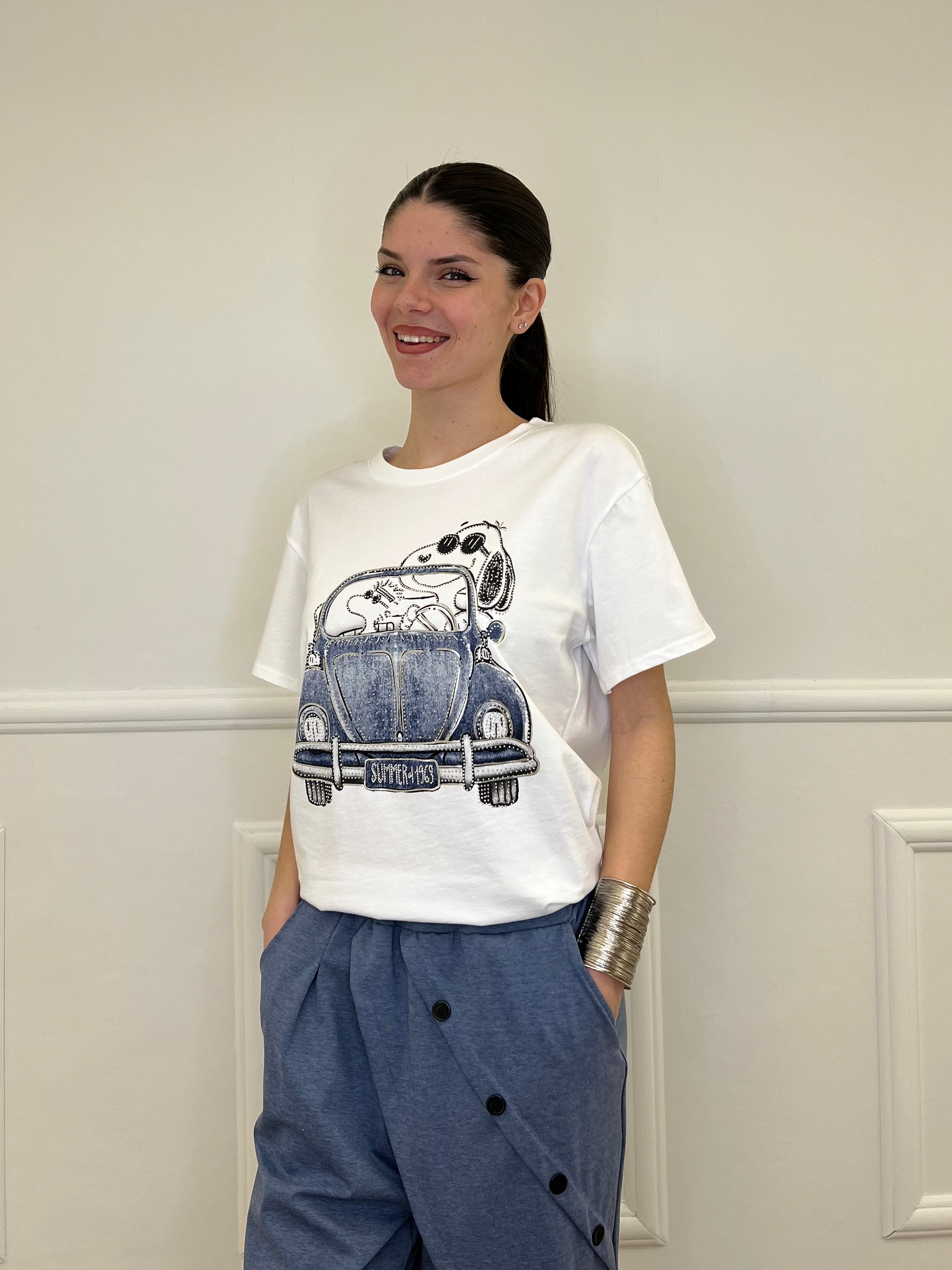 T-shirt Over Snoopy Con Strass