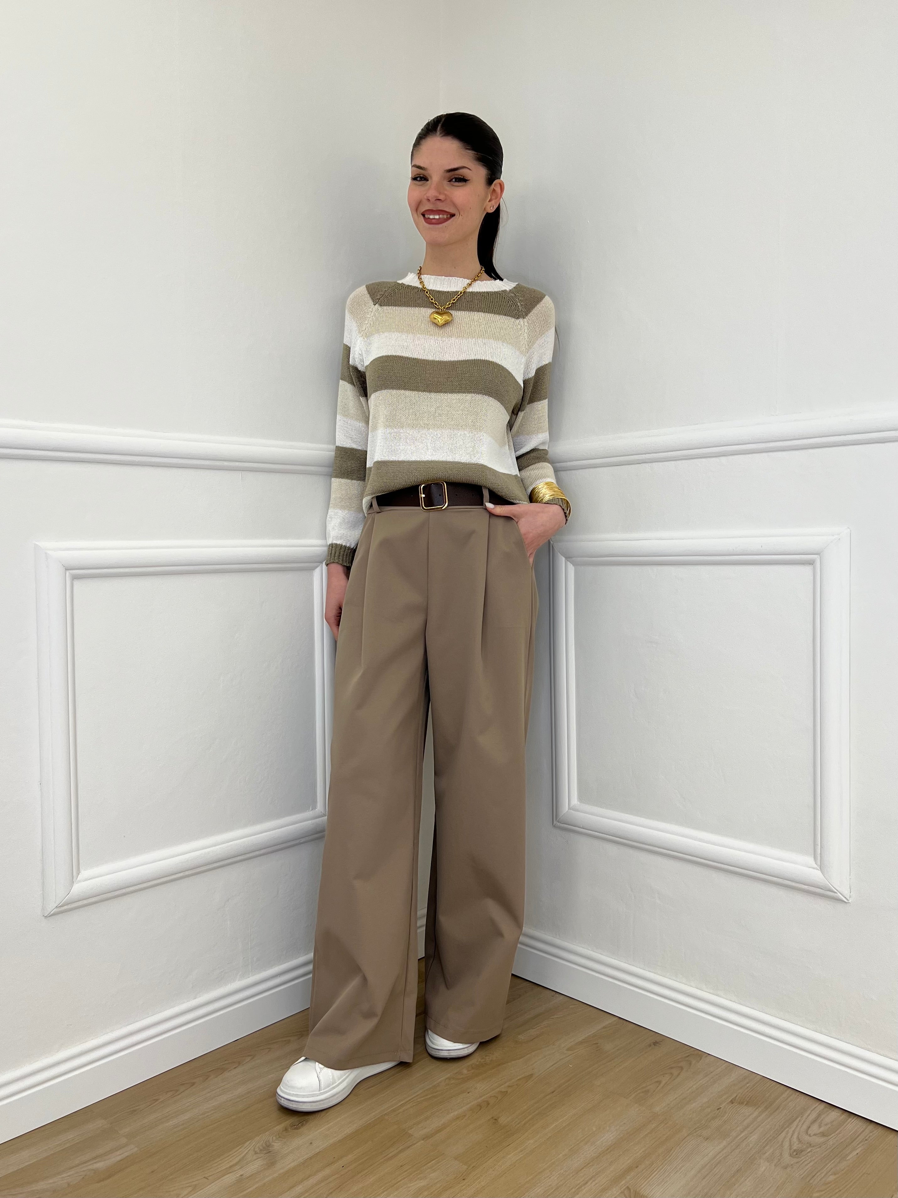 Maglia a Righe 25054 Taupe