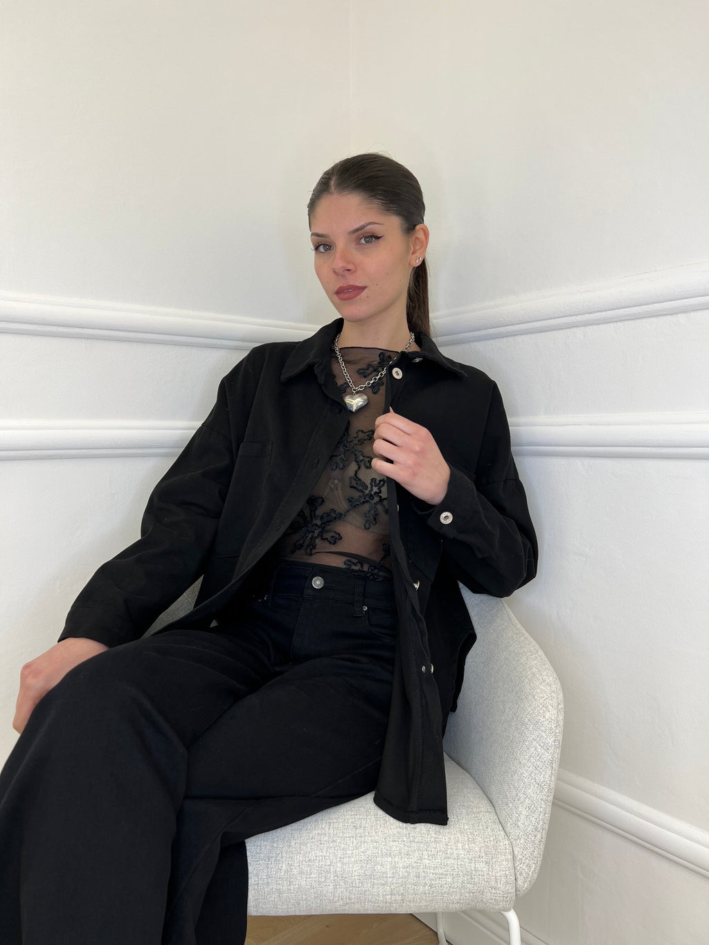 Camicia Overshirt in Twill A6262 Nero